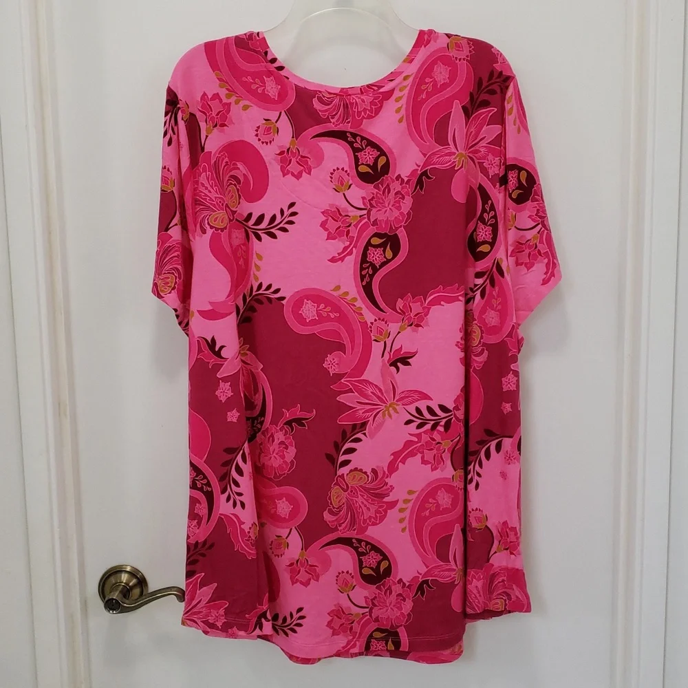 NWT JM Collection Pink Floral Short Sleeve Top 4X - Picture 3 of 3